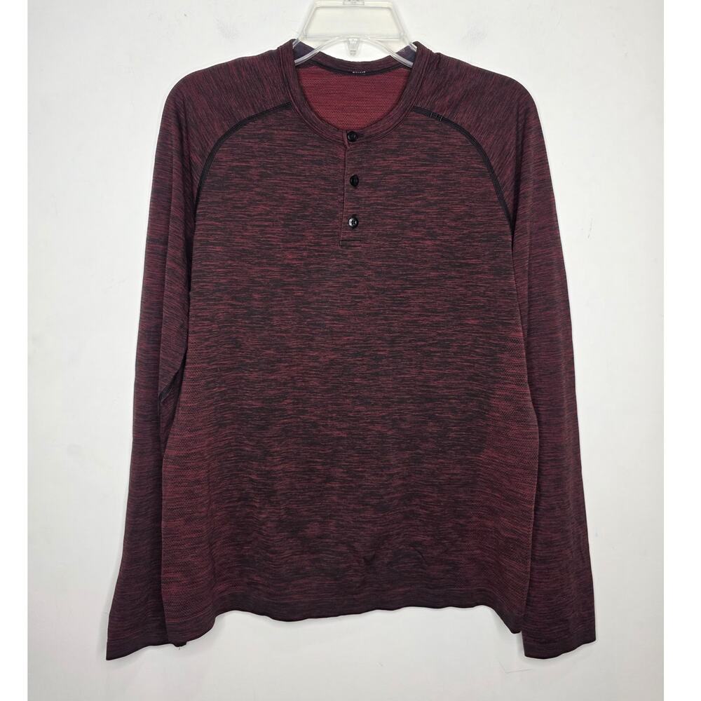 Lululemon red black long sleeve 3 button henley shirt - medium